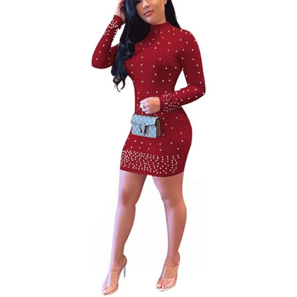 ❤️ Pearls Embellished Nightclub Bodycon Christmas Party Red Dress XL, XXL NEW - Picture 5 of 16